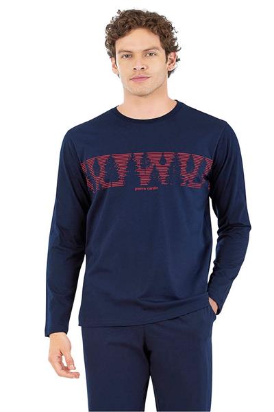 Pierre Cardin 6068 Erkek Uzun Kollu Bisiklet Yaka Pijama Takımı-Lacivert