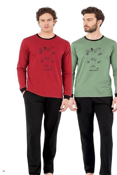 Pierre Cardin 6069 Erkek Uzun Kollu Bisiklet Yaka Pijama Takımı-Bordo