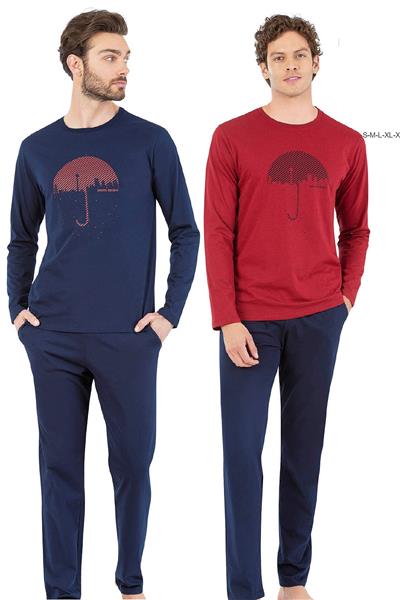 Pierre Cardin 6070 Erkek Uzun Kollu Bisiklet Yaka Pijama Takımı-Lacivert
