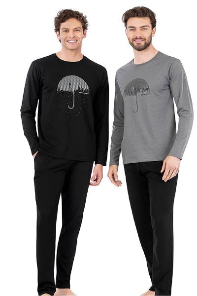 Pierre Cardin 6070 Erkek Uzun Kollu Bisiklet Yaka Pijama Takımı-Siyah