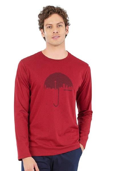 Pierre Cardin 6070 Erkek Uzun Kollu Bisiklet Yaka Pijama Takımı-Bordo