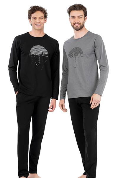 Pierre Cardin 6070 Erkek Uzun Kollu Bisiklet Yaka Pijama Takımı-Gri