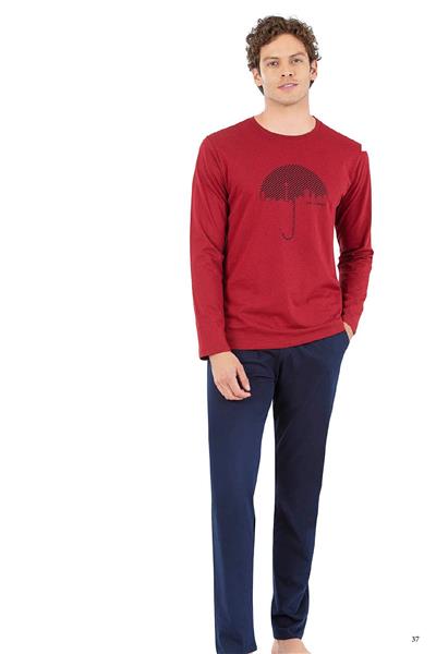 Pierre Cardin 6070 Erkek Uzun Kollu Bisiklet Yaka Pijama Takımı-Bordo