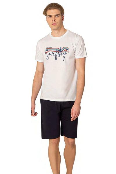 Pierre Cardin 6073 Erkek Kısa Kollu Şortlu Pijama Takım-Beyaz