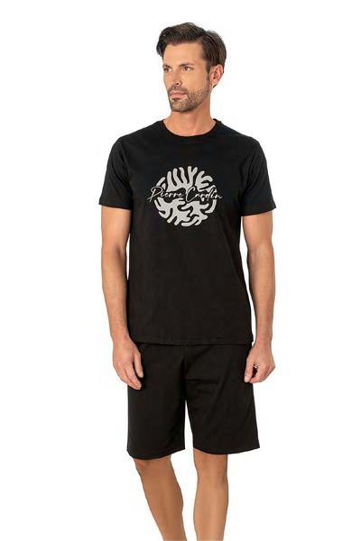 Pierre Cardin 6074 Erkek Kısa Kollu Şortlu Pijama Takım-Siyah