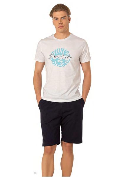 Pierre Cardin 6074 Erkek Kısa Kollu Şortlu Pijama Takım-Beyaz