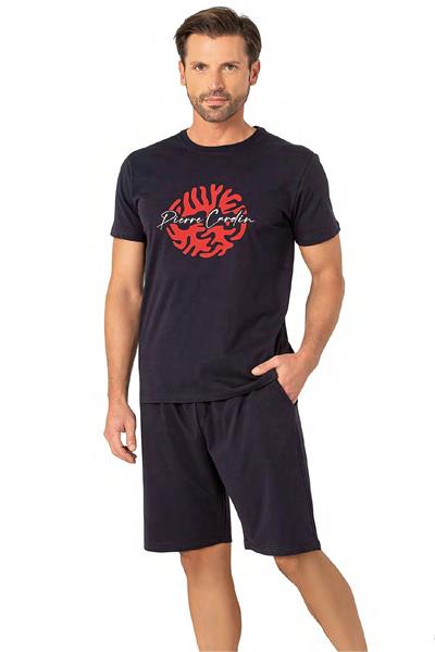 Pierre Cardin 6074 Erkek Kısa Kollu Şortlu Pijama Takım-Lacivert