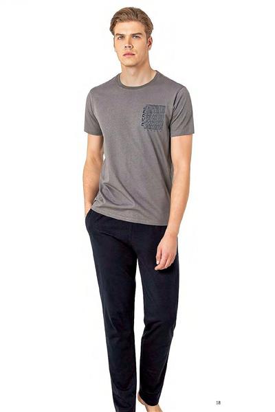 Pierre Cardin 6075 Erkek Kısa Kollu Bisiklet Yaka Pijama Takım-Koyugri