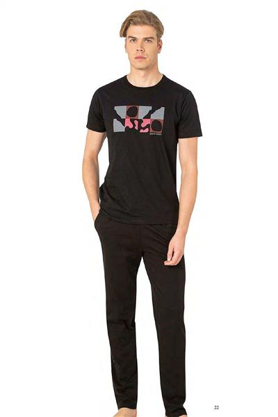 Pierre Cardin 6076 Erkek Kısa Kollu Bisiklet Yaka Pijama Takım-Siyah