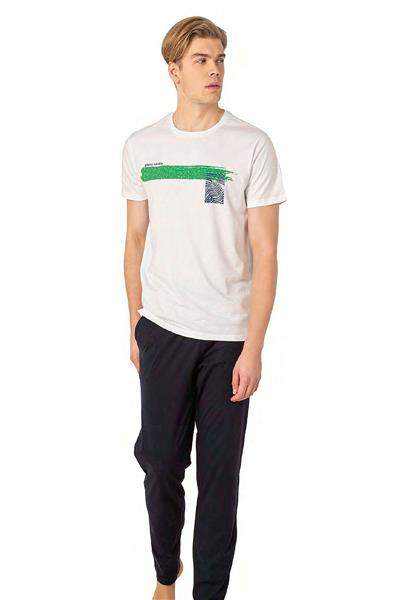 Pierre Cardin 6077 Erkek Kısa Kollu Bisiklet Yaka Pijama Takım-Beyaz