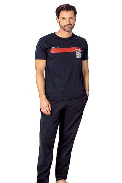 Pierre Cardin 6077 Erkek Kısa Kollu Bisiklet Yaka Pijama Takım-Lacivert
