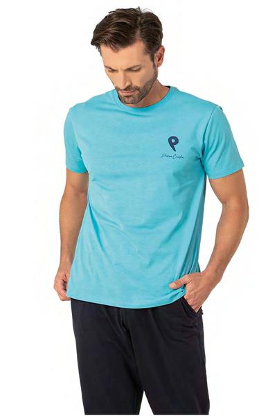 Pierre Cardin 6078 Erkek Kısa Kollu Bisiklet Yaka Pijama Takım-Mavi