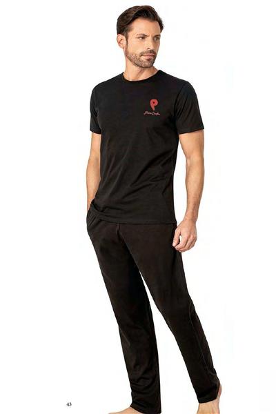 Pierre Cardin 6078 Erkek Kısa Kollu Bisiklet Yaka Pijama Takım-Siyah