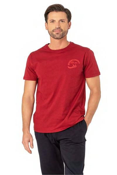 Pierre Cardin 6079 Erkek Kısa Kollu Bisiklet Yaka Pijama Takım-Bordo