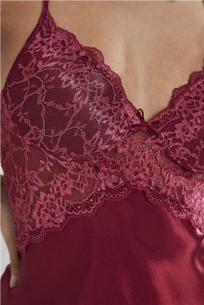 Pierre Cardin 608 Kadın İp Askılı Saten Gecelik-Bordo