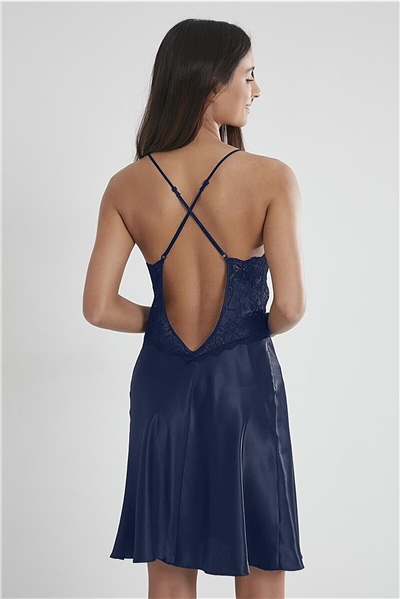 Pierre Cardin 608 Kadın İp Askılı Saten Gecelik-Lacivert