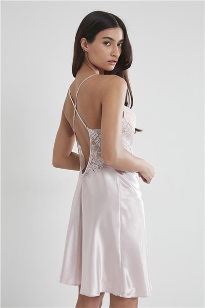 Pierre Cardin 608 Kadın İp Askılı Saten Gecelik-Pudra