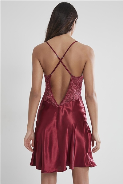 Pierre Cardin 608 Kadın İp Askılı Saten Gecelik-Bordo