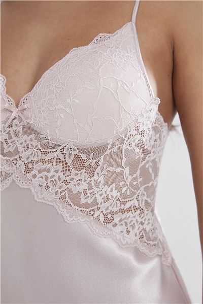 Pierre Cardin 608 Kadın İp Askılı Saten Gecelik-Pudra