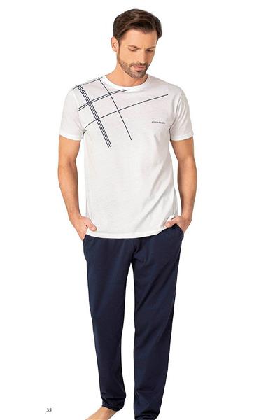Pierre Cardin 6081 Erkek Kısa Kollu Bisiklet Yaka Pijama Takım-Beyaz