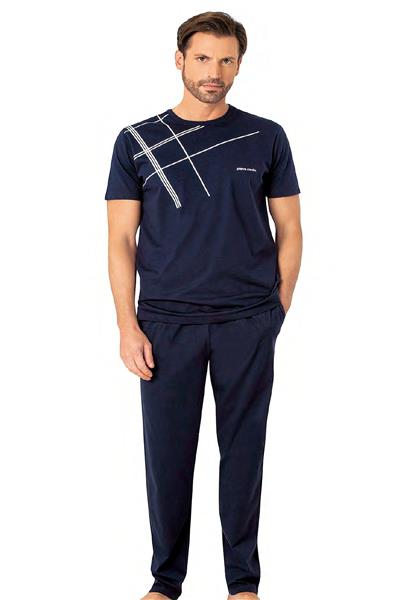 Pierre Cardin 6081 Erkek Kısa Kollu Bisiklet Yaka Pijama Takım-Lacivert