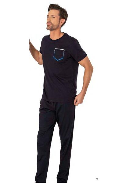 Pierre Cardin 6082 Erkek Kısa Kollu Bisiklet Yaka Pijama Takım-Lacivert