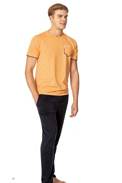Pierre Cardin 6082 Erkek Kısa Kollu Bisiklet Yaka Pijama Takım-Turuncu