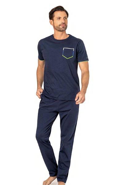 Pierre Cardin 6082 Erkek Kısa Kollu Bisiklet Yaka Pijama Takım-İndigo