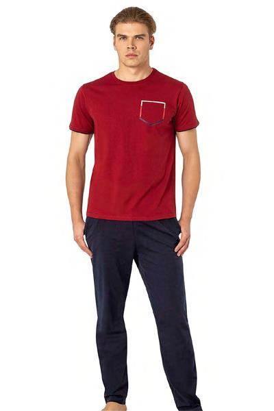 Pierre Cardin 6082 Erkek Kısa Kollu Bisiklet Yaka Pijama Takım-Bordo
