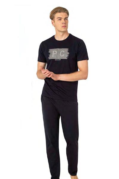 Pierre Cardin 6084 Erkek Kısa Kollu Bisiklet Yaka Pijama Takım-Lacivert