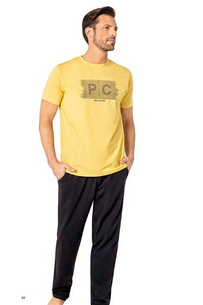 Pierre Cardin 6084 Erkek Kısa Kollu Bisiklet Yaka Pijama Takım-Sarı