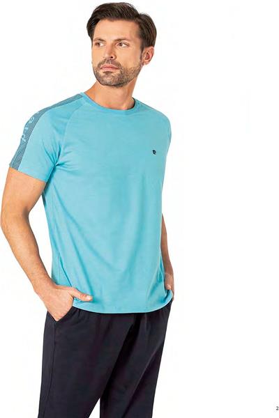 Pierre Cardin 6085 Erkek Kısa Kollu Bisiklet Yaka Pijama Takım-Mavi