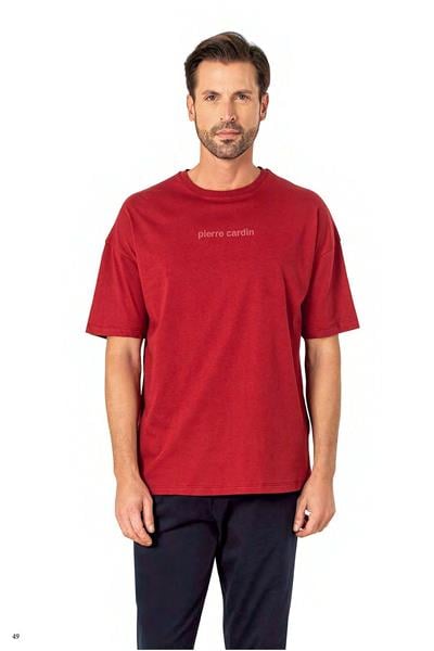 Pierre Cardin 6086 Erkek Kısa Kollu Bisiklet Yaka Oversize Pijama Takım-Bordo