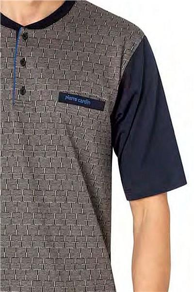Pierre Cardin 6087 Erkek Kısa Kollu 3lü Jakarlı Pijama Takımı-Lacivert