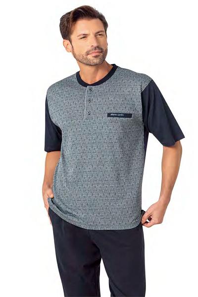 Pierre Cardin 6087 Erkek Kısa Kollu 3lü Jakarlı Pijama Takımı-Mavi