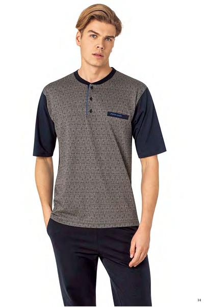 Pierre Cardin 6087 Erkek Kısa Kollu 3lü Jakarlı Pijama Takımı-Lacivert