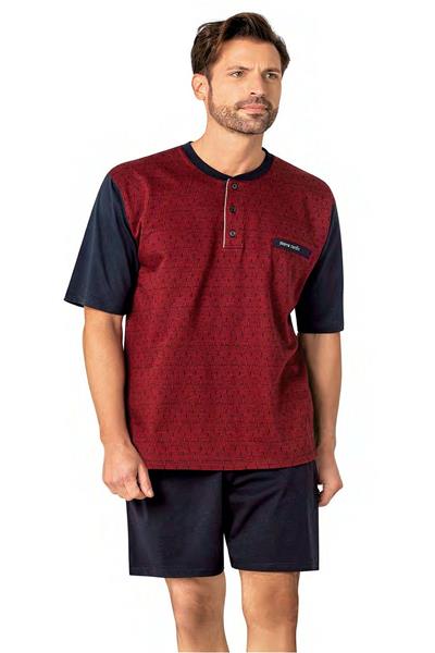 Pierre Cardin 6087 Erkek Kısa Kollu 3lü Jakarlı Pijama Takımı-Bordo