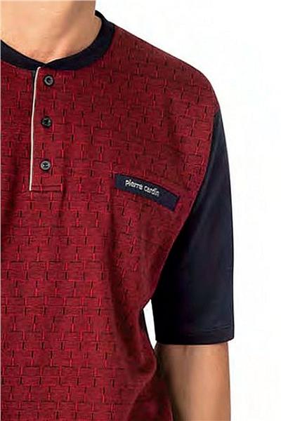 Pierre Cardin 6087 Erkek Kısa Kollu 3lü Jakarlı Pijama Takımı-Bordo