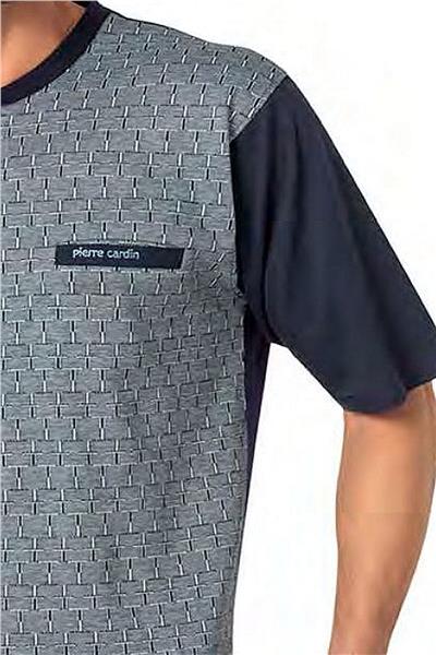 Pierre Cardin 6087 Erkek Kısa Kollu 3lü Jakarlı Pijama Takımı-Mavi