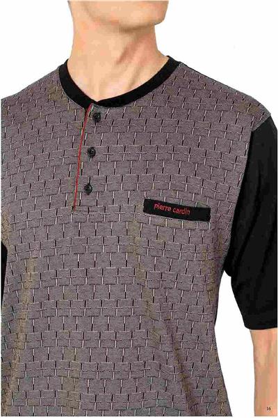 Pierre Cardin 6087 Erkek Kısa Kollu 3lü Jakarlı Pijama Takımı-Siyah