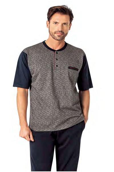 Pierre Cardin 6088 Erkek Kısa Kollu 3lü Jakarlı Pijama Takımı-Lacivert