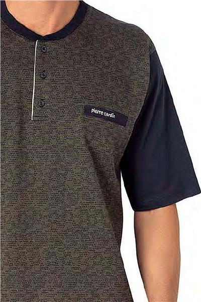 Pierre Cardin 6088 Erkek Kısa Kollu 3lü Jakarlı Pijama Takımı-Haki