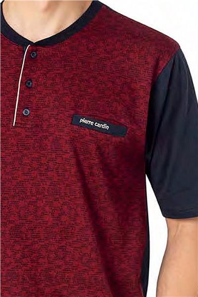 Pierre Cardin 6088 Erkek Kısa Kollu 3lü Jakarlı Pijama Takımı-Bordo