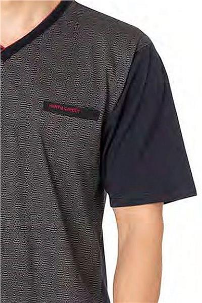 Pierre Cardin 6089 Erkek Kısa Kollu 3lü Jakarlı Pijama Takımı-Lacivert