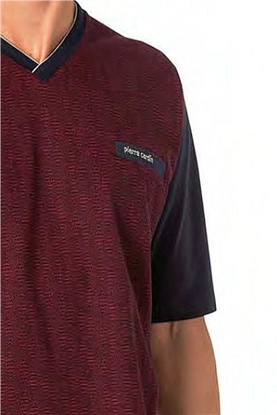 Pierre Cardin 6089 Erkek Kısa Kollu 3lü Jakarlı Pijama Takımı-Bordo