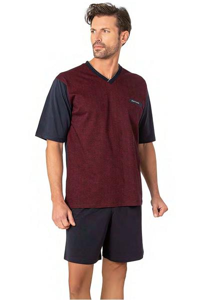 Pierre Cardin 6089 Erkek Kısa Kollu 3lü Jakarlı Pijama Takımı-Bordo