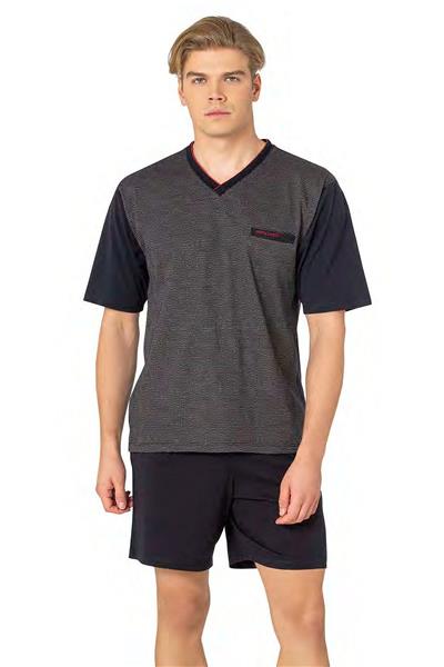 Pierre Cardin 6089 Erkek Kısa Kollu 3lü Jakarlı Pijama Takımı-Lacivert