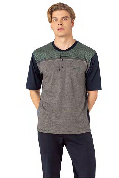 Pierre Cardin 6090 Erkek Kısa Kollu 3lü Jakarlı Pijama Takımı-Yeşil