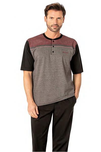 Pierre Cardin 6090 Erkek Kısa Kollu 3lü Jakarlı Pijama Takımı-Bordo