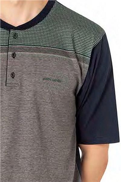 Pierre Cardin 6090 Erkek Kısa Kollu 3lü Jakarlı Pijama Takımı-Yeşil